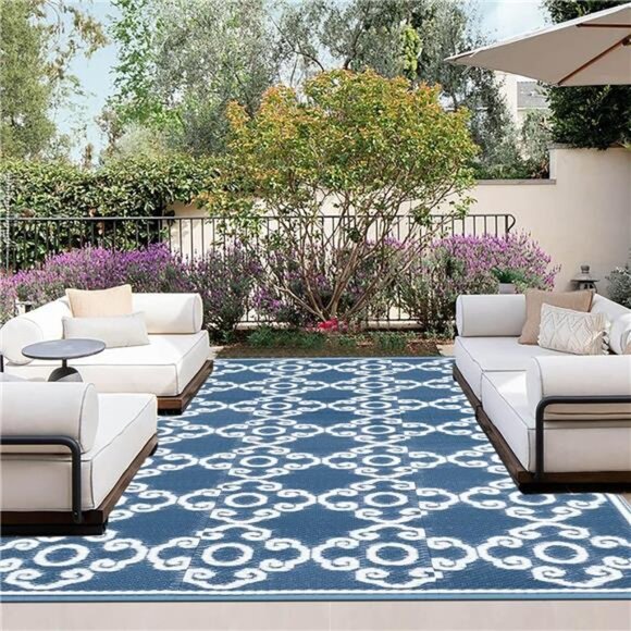 Outdoor Reversible Rugs for Patio 4x6 ft - Outside Plastic Carpet, Stain - Picture 1 of 7